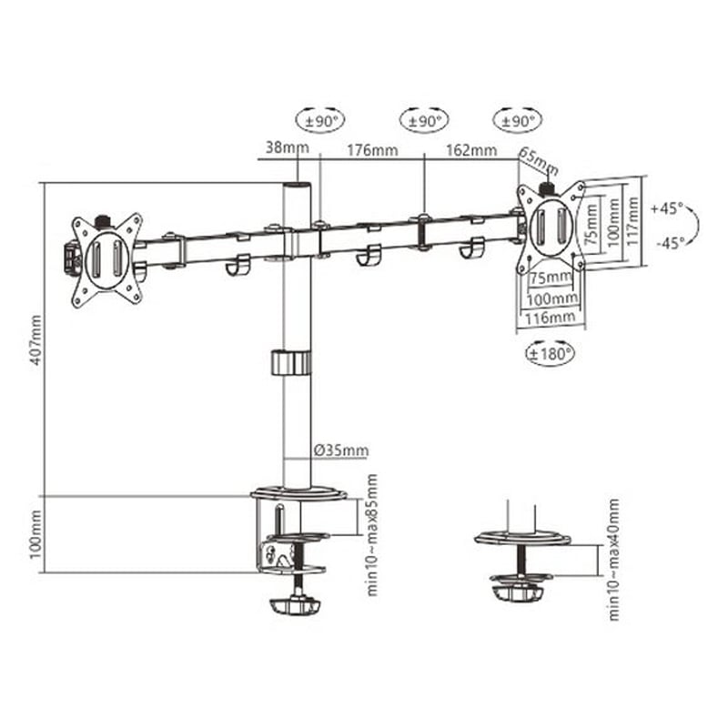 MXG BMA-24P Dual Monitor Steel Articulating Monitor Arm – Matte Black